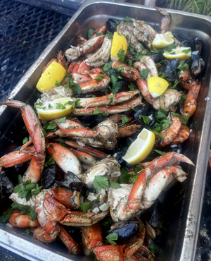 santa barbara local spiny lobster and tri tips on a bbq at a catering event